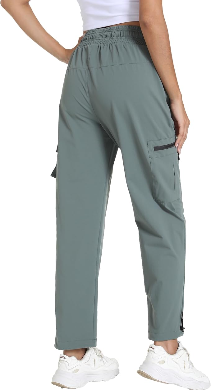 Women's Lightweight Hiking Joggers with Pockets - Water Resistant Cargo Pants for Outdoor Workouts Camping