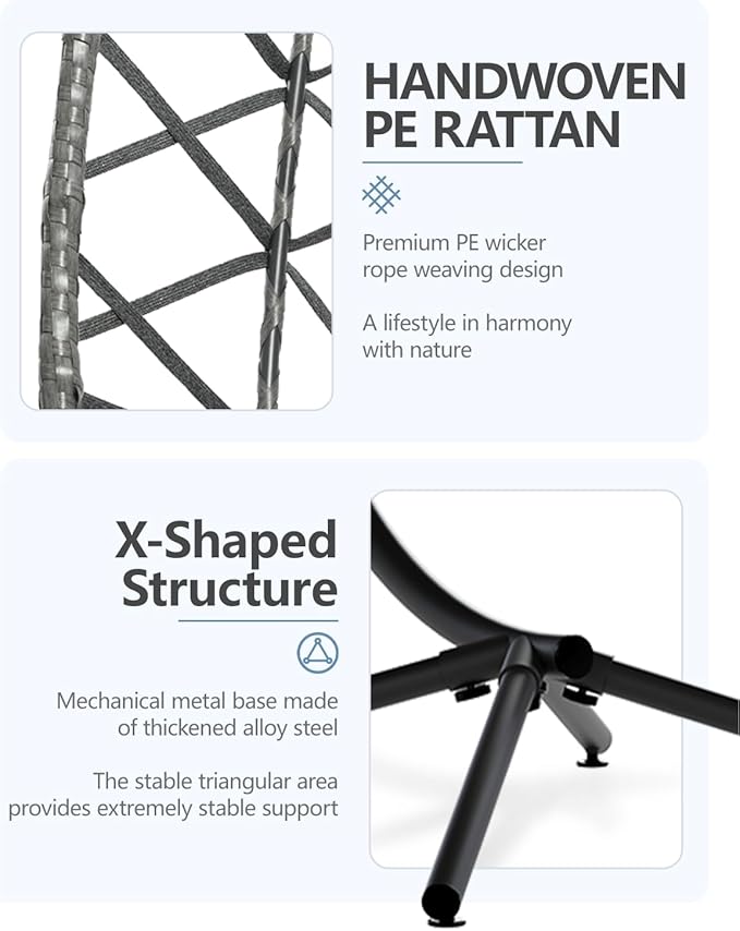SWITTE Egg Swing Chair with Stand, Outdoor Patio Hanging Egg Chair, Indoor Hammock Chair with Cushion for Garden Backyard, 350LBS Capacity-Dark Grey