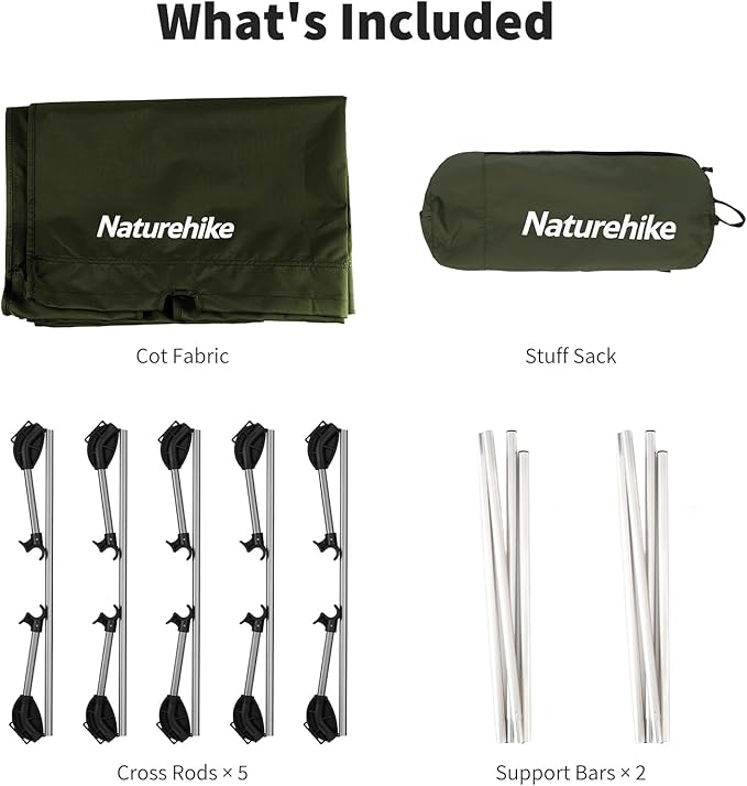 Naturehike GreenWild Camping Cot, Ultralight Folding Backpacking Cot, 60-Second Easy Set-Up, Supports 330lbs, Portable Camping Bed for Adults for Camping Hiking Travel Home