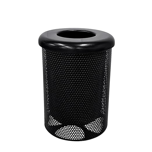 RFT-P-BLK Heavy Duty Round Trash Receptacle with Flat Top, Liner Included, 32 Gallon, Black, Made in America
