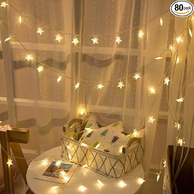 33ft 80 LED USB Star String Lights – Warm White Fairy Lights for Bedroom, Wedding, Party, Christmas, Indoor & Outdoor Decoration