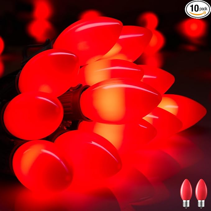 Vintage C9 LED Christmas Lights Outdoor, 50 Feet C9 String Lights with 50 Shatterproof Matte Bulbs, Connectable Waterproof Lights for Holiday Party Roofline Backyard Garden Patio, Red