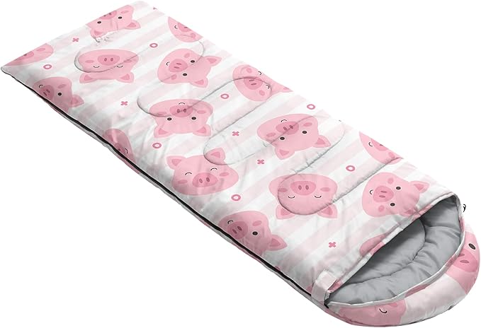 AILONEN Pink Lovely Rabbit Sleeping Bag for Girls Kids Adults,Warm and Cool Weather,Lightweight,Waterproof Backpacking,Cartoon Flowers Printed Bunny Sleeping Bag for Camping