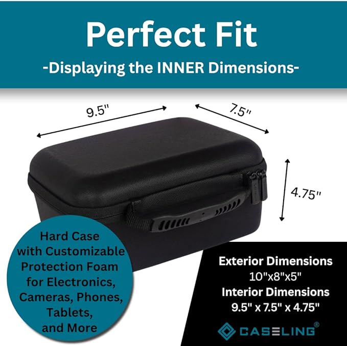 Hard Case With Customizable Protective Foam - Interior: 9.5" x 7.5" x 4.75" - Lightweight Hard Shell Camera Case with Zipper for GoPro, Camera, Electronics, Cosmetic, Makeup & More - EVA Protection