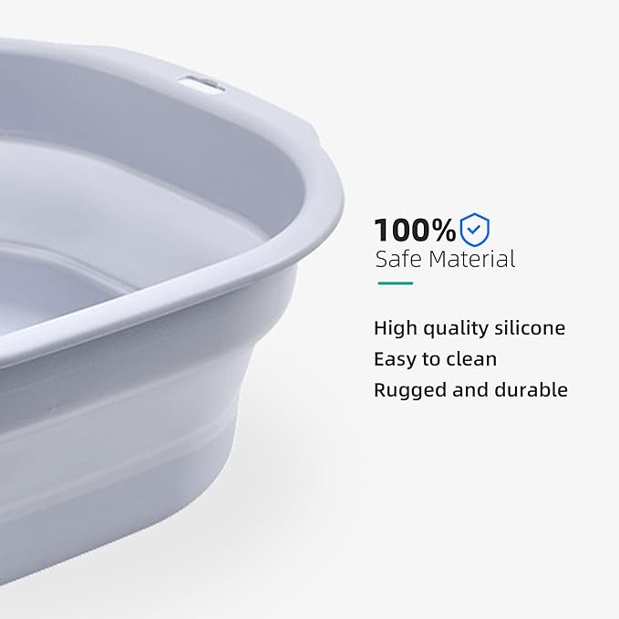 2 Pack Collapsible Wash Basin Set, Foldable Dish Tub, Small Medium Portable Sink for Kitchen, Camping, RV, Baby Bottles, Laundry, Plastic Washbasin -Gray