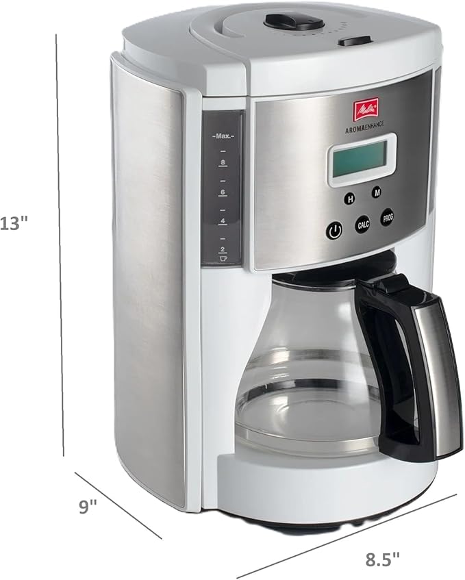 Melitta Aroma Series Programmable Drip Coffee Makers Parent (Aroma Enhance White 10 Cups) with 5-Pack Coffee Filter