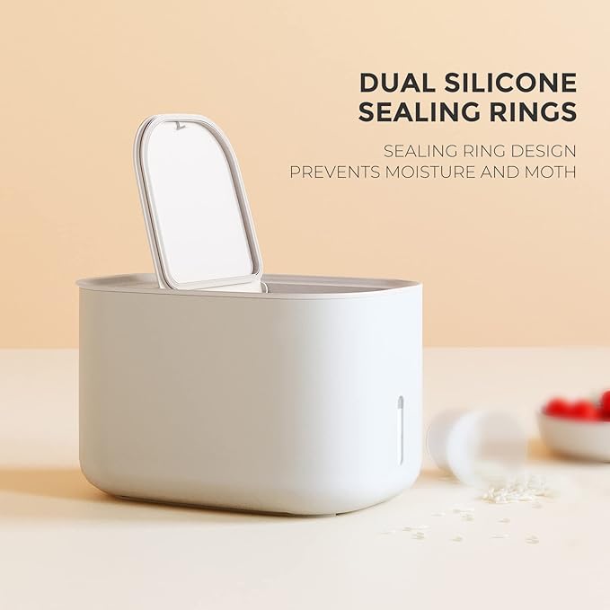 Zuutii Rice Storage Container,Food Container, Dry Food Storage, Pet Food Dispenser, 6.9Qt/11lbs Large Storage Bin with Lid,Silicone Ring & Moisture Proof,for Grain Cereal Soybean Corn,Begie