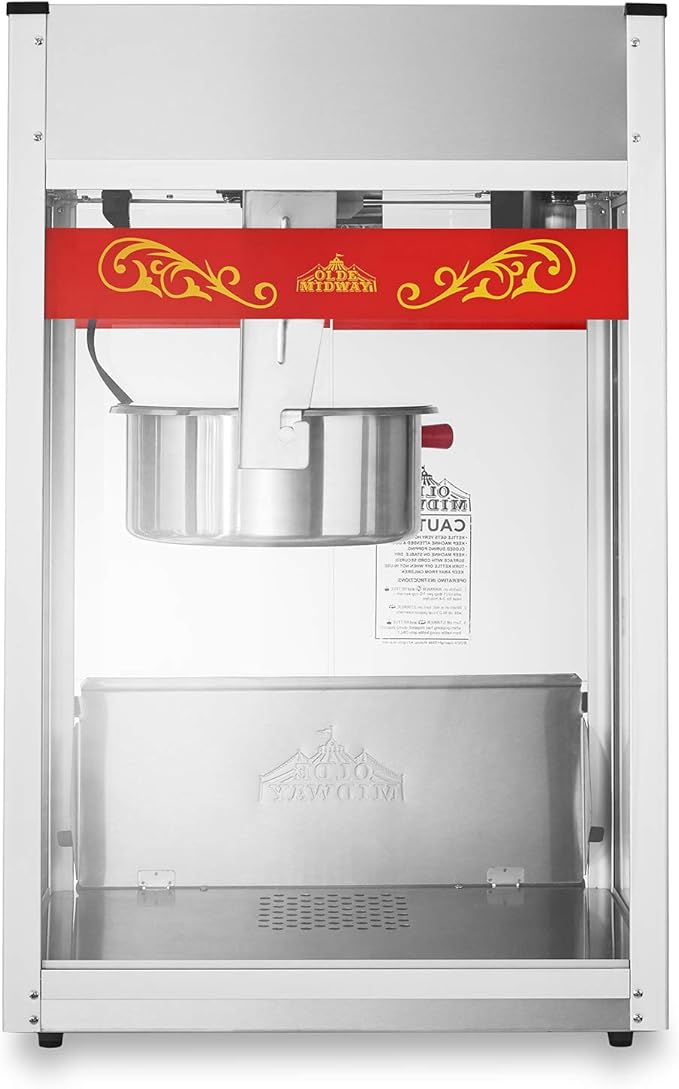 Olde Midway Commercial Popcorn Machine Maker Popper with Extra Large 16-Ounce Kettle - Red