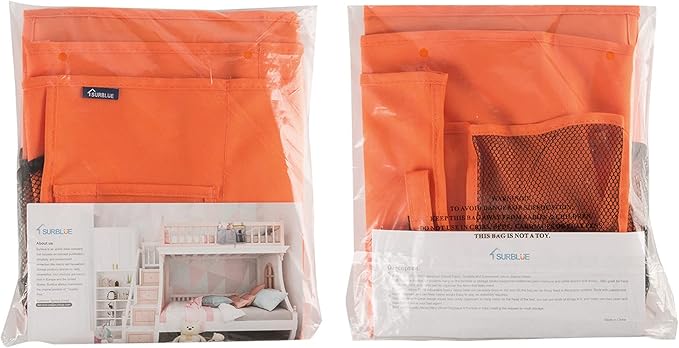 Surblue Caddy Hanging Organizer Bedside Storage Bag for Bunk and Hospital Beds, Orange, L