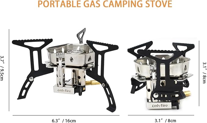 ONLYFIRE 3 Fuel Backpacking Stove with Propane & Butane Adapter, Portable Camping Gas Stove, Mini Camp Stove with Piezo Ignition & Carry Bag for Outdoor Cooking Picnic Camping Hiking GS334