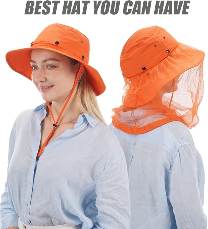 USHAKE Head Net Hat, Safari Hat Sun Hat Bucket Hat with Hidden Net Mesh