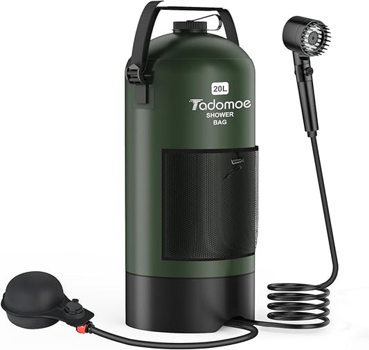 Portable Shower for Camping, 5 Gal/20 L Solar Heating Camping Shower Bag with Shower Pump, Portable Shower Head, Essential for Camping,Festivals, Overlanding, Beach Trips,Outdoor Showers