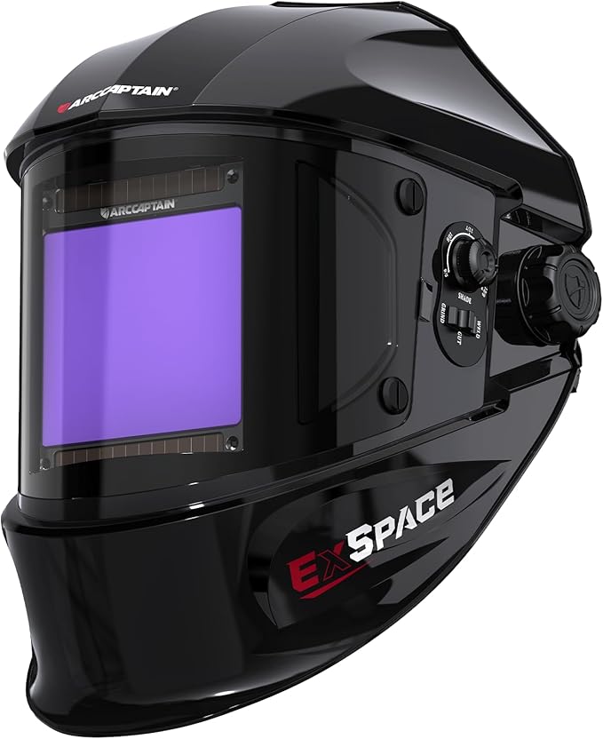 ARCCAPTAIN 3.94"X3.66" Welding Helmet Auto Darkening, 1/1/1/1 Top Optical Clarity Large Viewing Screen Solar Power Welding Hood with 4 Arc Sensor, Wide Shade 4-5/5-9/9-13 for TIG MIG ARC Welding CUT