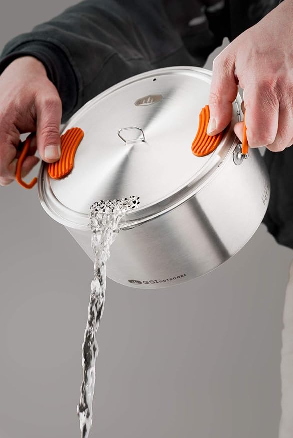 GSI Outdoors Glacier Stainless Steel Base Camper - Medium - 3 Pieces Cookset - Compact, & Durable Pot Pan for Camping