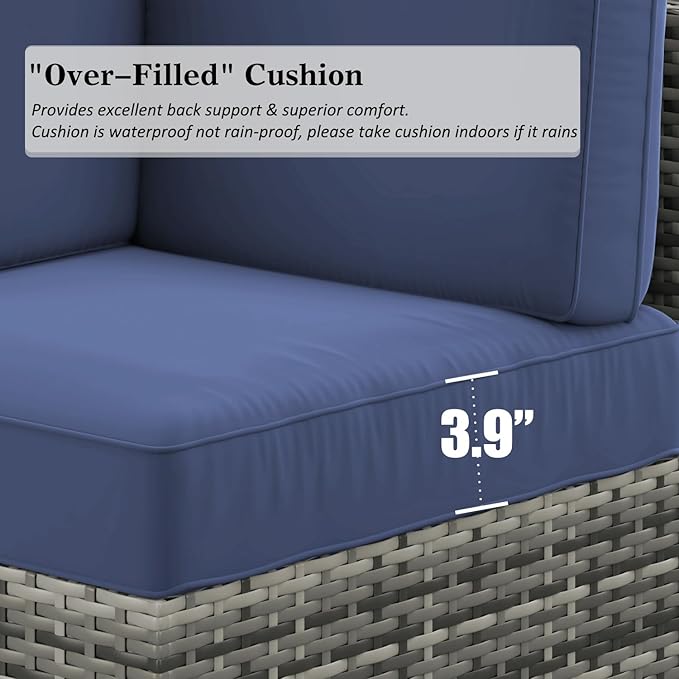 LayinSun 8 Piece Patio Furniture Set with 44" Propane Gas Fire Pit Table, Outdoor Sectional Conversation Set Wicker Rattan Sofa Set with Coffee Table