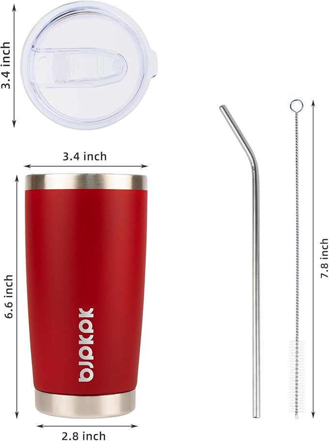 BJPKPK 20 oz Insulated Tumbler With Lid And Straw Stainless Steel Coffee Mug Tumblers Cups,Red
