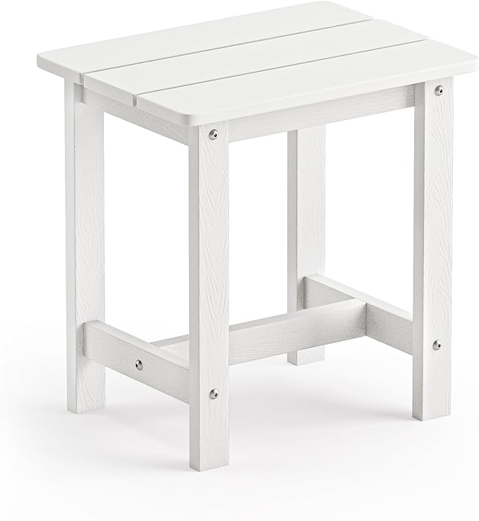 LUE BONA Outdoor Side Table, HDPS Small Outdoor Adirondack Side Tables, Outside End Table for Patio, Porch, Deck, Weather Resistant/Easy Maintenance, White