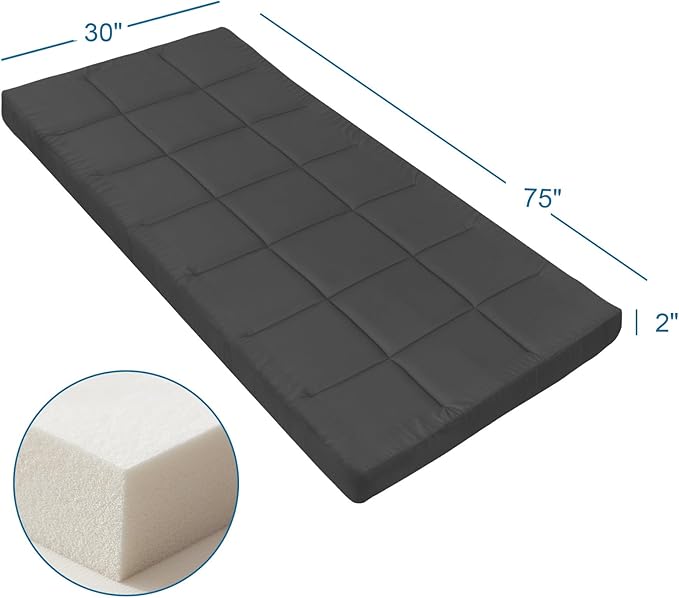 SPRINGSPIRIT Cot Mattress Topper (Improved Thickness), Foam Quilted Pads for Camping, Soft Comfortable Sleeping Cot Mattress Pad Only, Camping Pad 75"x30" for Camp Cot/Rv Bunk/Narrow Twin Beds, Navy