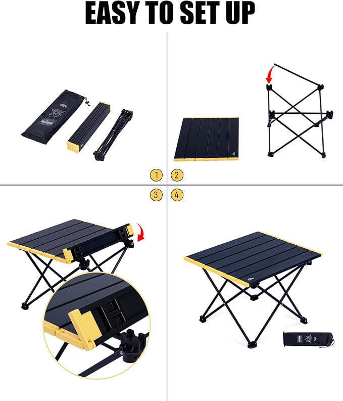 iClimb Ultralight Compact Camping Folding Table with Carry Bag (Black - S)