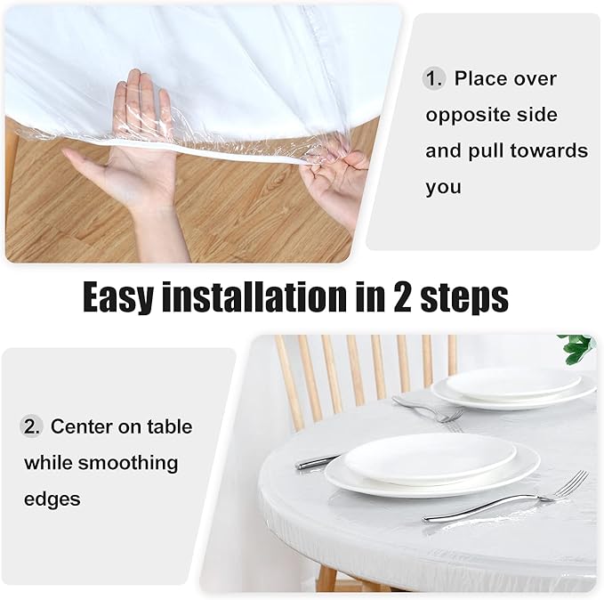 LUSHVIDA Round Waterproof Table Cover Elastic Vinyl Fitted Tablecloth Elastic Edged Plastic Table Cloth (Clear, Best for Up to 45"-56" Round)
