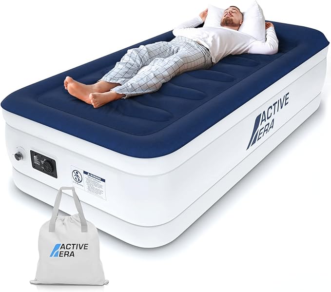 Active Era Luxury Twin Size Air Mattress (Single) - Elevated Inflatable Twin Air Bed, Electric Built-in Pump, Raised Pillow & Structured I-Beam Technology, Height 21" (Inc Pillow)