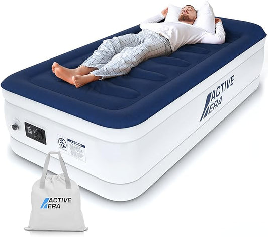 Active Era Luxury Twin Size Air Mattress (Single) - Elevated Inflatable Twin Air Bed, Electric Built-in Pump, Raised Pillow & Structured I-Beam Technology, Height 21" (Inc Pillow)