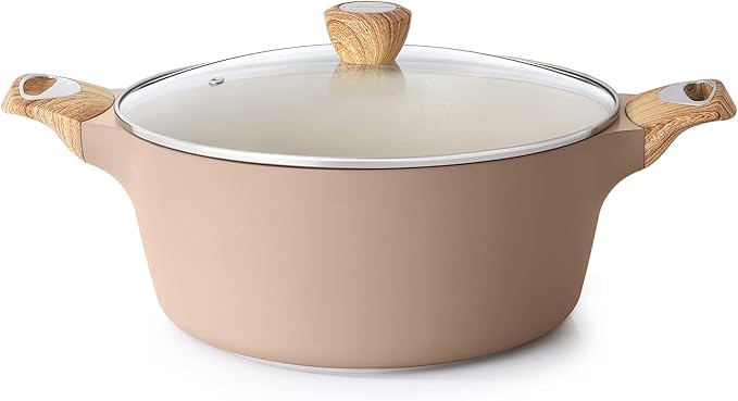 SENSARTE Ceramic Nonstick Stock Pot with Lid, 2.6/4.5/6.6 QT Soup Pot Casserole Pot, Non-toxic Healthy Pasta Pot, Large Cooking Pot Stew Pot, Induction Compatible, PFOA PFAS PTFE Free, Taupe