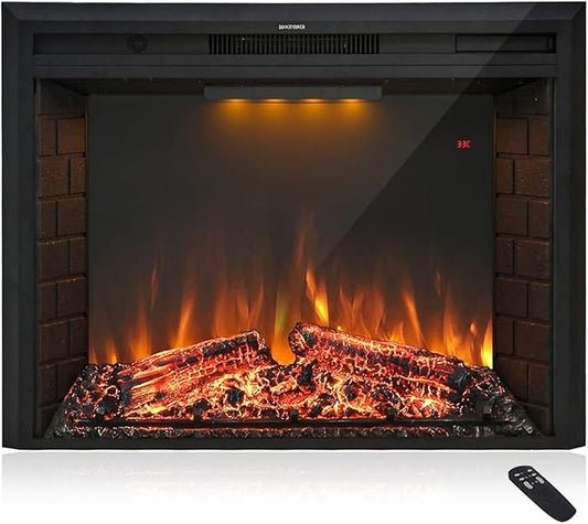 30'' Electric Fireplace Insert, Retro Recessed Fireplace Heater with Fire Cracking Sound, Remote Control & Timer, 750/1500W, Black
