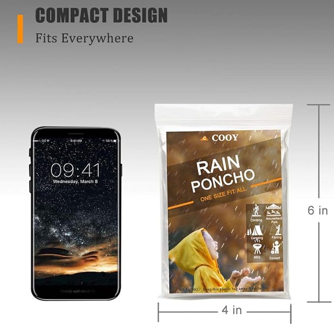 Rain Ponchos,with Drawstring Hood （10 Pack） Emergency Disposable Rain Ponchos Family Pack for Adults,Clear