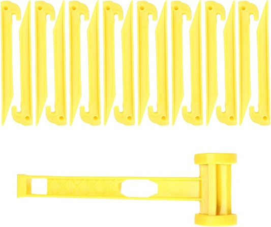 AITIME 30 Pcs 9 Inch Plastic Tent Stakes with 1 Yellow Puller Hook, Durable Garden Lawn Tarp Stakes, Tent Spikes Nails Pegs Hammer for Outdoor Beach Camping Courtyard Decorative Accessories