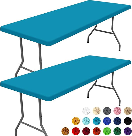 Spandex Picnic Table Cloth 2 Pack, Elastic Fitted Tablecloths for 5 Foot Rectangle Tables, Stretch Washable Patio Table Cover for Outdoor, Camping, Banquet and Parties (Teal, 30"x60")