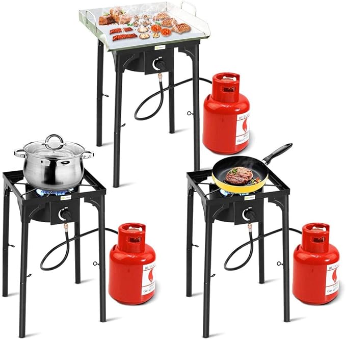 Goplus Outdoor Camping Stove, Single Burner Propane Gas Cooker w/Detachable Legs & 0-20 PSI Regulator & CSA Approval for Camp Patio RV, Cast Iron, 100,000-BTU