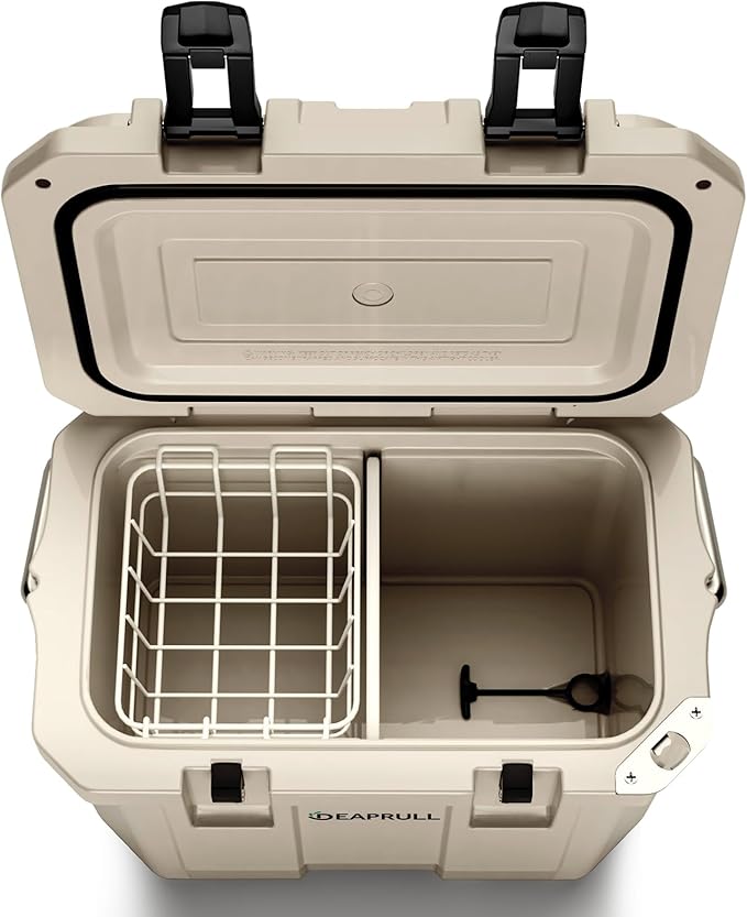 Hard Cooler, Insulated Ice Chest Box Holds Ice for More Days, Portable Cooler with Handle, Cup Holders, Double Latches for Camping Drink, Beach, Picnic, Fishing, Boat, Barbecue