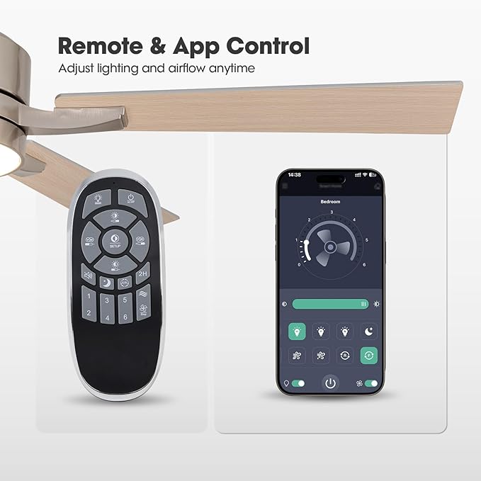 Ceiling Fan with Light, 52" Modern Low Profile Ceiling Fan with Light, DC Reversible Motor, Smart APP & Remote Control, Whisper Quiet, Dimmable LED for Bedroom/Living Room