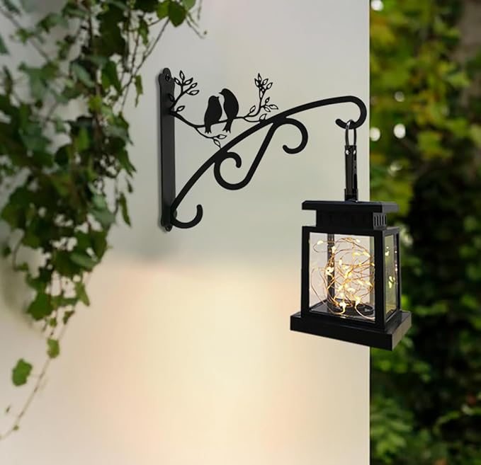 Heavy Duty Outdoor Hanging Plants Brackets, Plant Hangers with Wall Mounted Solid Steel Indoor Hooks, Basket Lantern/Light/Bird Feeder, Pack of 2 Garden Gifts Black (8 inch Black)