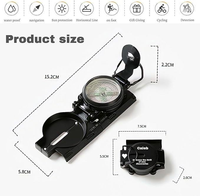 Custom Portable Compasses Keychain with Text Mini Compass with Waterproof Luminous Function Survival Gifts for Men Hiking Camping Hunting Map Navigation Tool