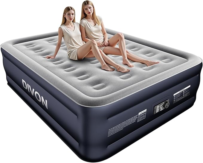 DIVON Full Air Mattress with Built in Pump Raised, 2 Min Self Inflatable Mattress, 18’’ Blow up Mattress for Adults, 660 LBS Portable Air Bed for Guest, Camping, Travel & Floor, Dark Blue