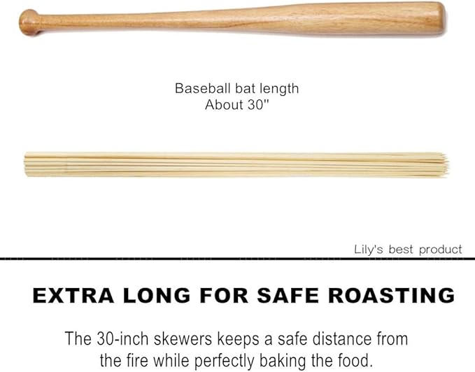 HOPELF 30" Natural Bamboo Skewers Sticks for Marshmallows，S'Mores，BBQ，Kabob，Grilling，Barbecue，Roasting，Camping.More Size Choices 6"/8"/10"/12"/14"/36"(100 PCS)