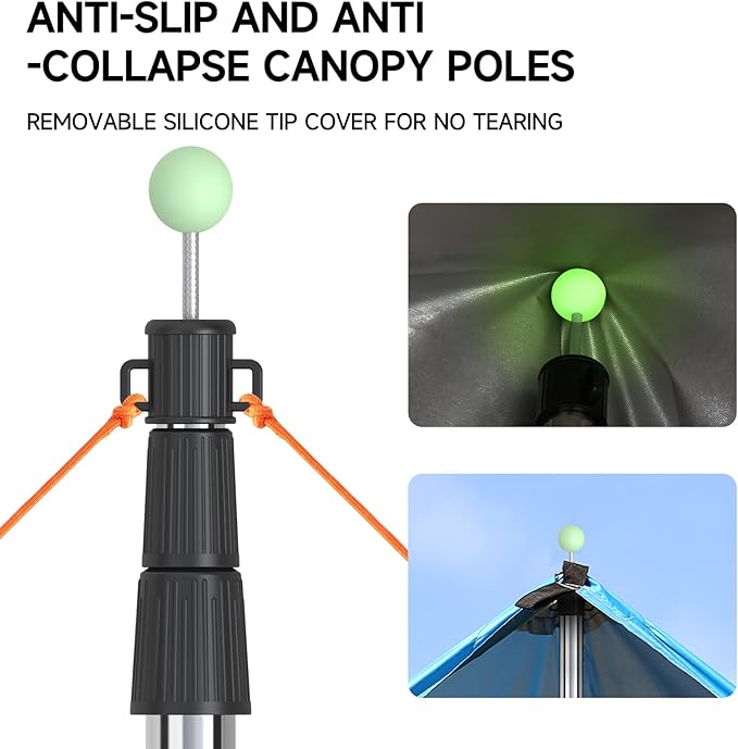 SANLIKE Telescoping Tarp Pole Heavy Duty Tent Poles, 33"-86.6"/94" Thickened Tube Collapsible Stainless Steel Canopy Poles for Camping Backpacking Hiking Awning Sun Sails Outdoor Sports, Set of 2