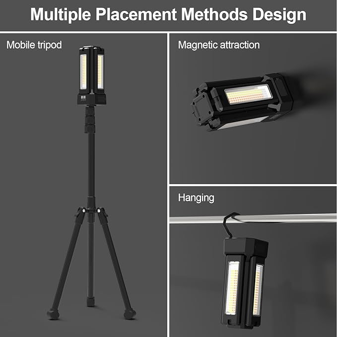 13200mAh Rechargeable Solar Work Light with Folding Stand and Carrying Bag, AODOO 8000 Lumen Cordless Camping Light, White/Warm/Nature White/RED(SOS) with Detachable Tripod