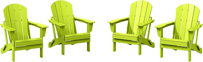 WestinTrends Malibu 4-Piece Set Outdoor Folding Poly Adirondack Chair, Lime