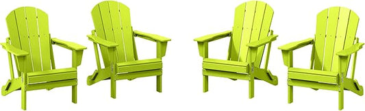 WestinTrends Malibu 4-Piece Set Outdoor Folding Poly Adirondack Chair, Lime