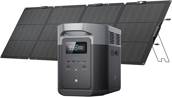 EF ECOFLOW Solar Generator DELTA 2 Max 2048Wh with 220W Solar Panel, LiFePO4 Battery Portable Power Station, Up to 3400W AC Output, AC + Solar Fast Dual Charging 0-100% in 1 Hr For Outdoor Camping RV