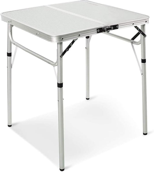 REDCAMP Small Square Folding Table 2 Feet, Portable Aluminum Camping Table Adjustable Height Lightweight for Picnic Beach Outdoor Indoor, White 24 x 24 inch