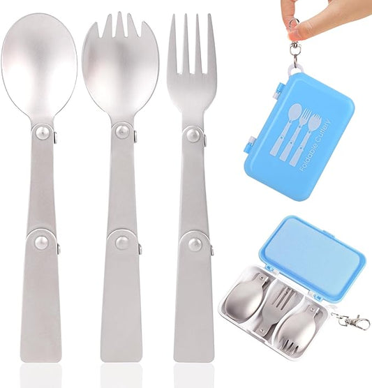 Foldable Fork and Spoon Set, 3pcs Portable Folding Spoon and Fork Set With Plastic Storage Case Foldable Spoons Portable Fork For Travel Camping Outdoors Picnic