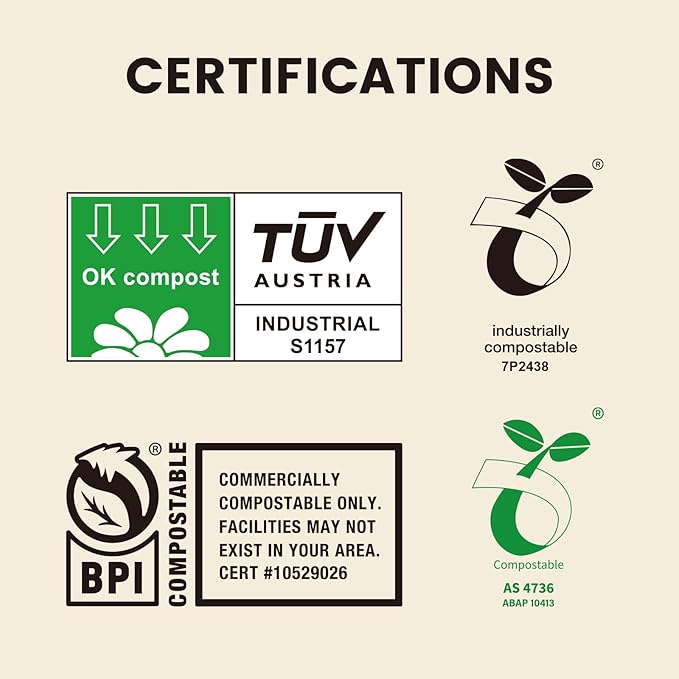 SUPERBIO 1.6 Gallon Handle Tie Compostable Food Scrap Bags For Counter Top Compost Bin, Small Compost Bags, 50 Count, 6 Liter, BPI & OK compost INDUSTRIAL Certified