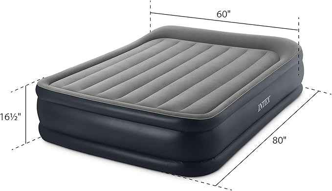 Intex 64131ED Dura-Beam Plus Deluxe Pillow: Fiber-Tech – Twin Size – Built-in Electric Pump – 16.5in Bed Height – 300lb Weight Capacity