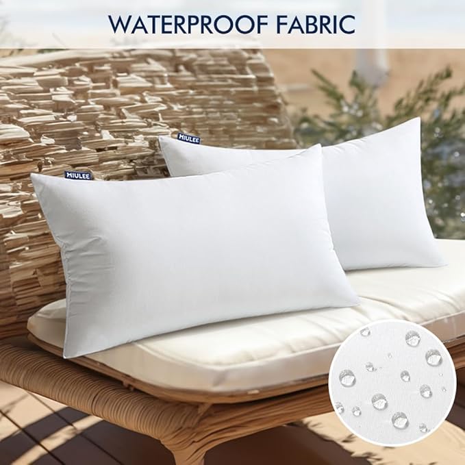 MIULEE Pack of 2 16x24 Inch Outdoor Pillow Inserts Waterproof Decorative Throw Pillow Insert, Rectangle Lumbar Garden Pillow Form for Patio Sofa Couch