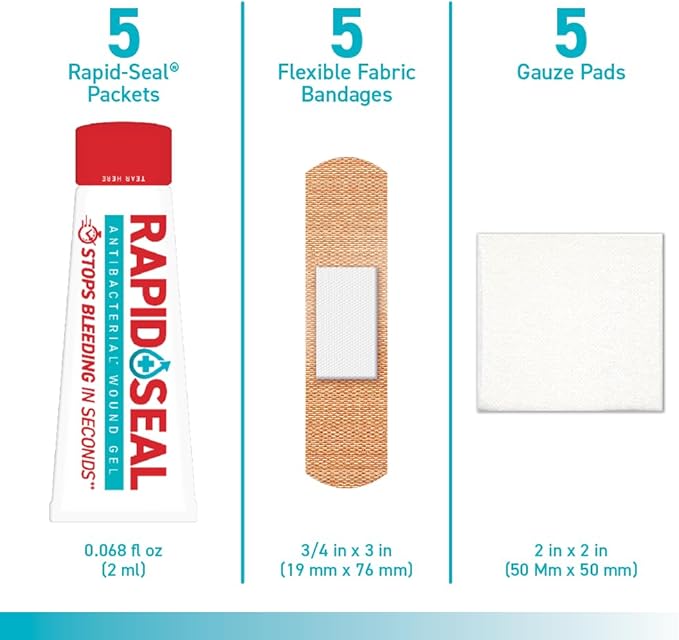 Rapid Seal 15pc Hemostatic First Aid Wound Care Kit | Stops Bleeding in Seconds | Quick Effective Bleed Control | for Blood Clotting, Trauma Kit, Survival Gear and Supplies