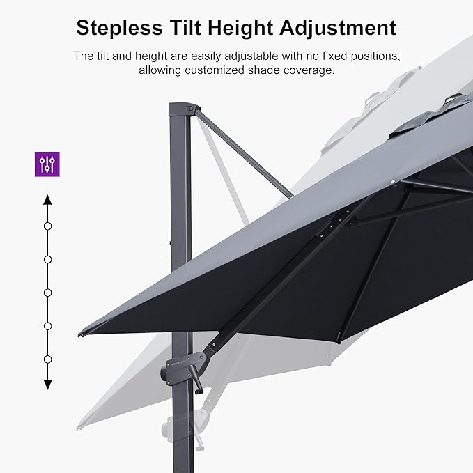 PURPLE LEAF 10' × 13' Patio Cantilever Umbrella with Base Outdoor Rectangle Adjustable Offset Umbrellas with 360-degree Rotation and 8 Heavy Duty Metal Ribs for Garden Deck Pool Grey